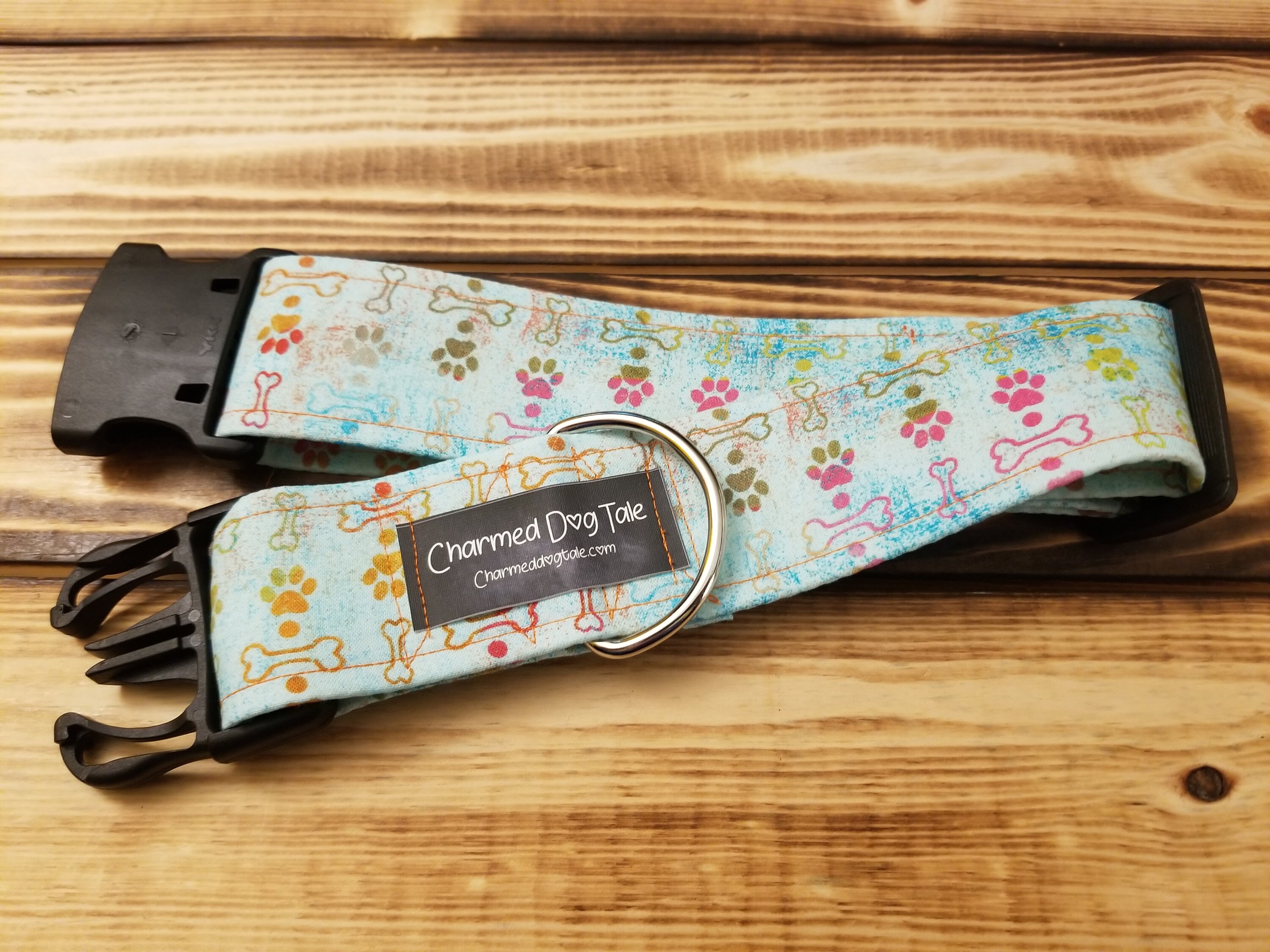 1528 Paw & Bone Dog Collar 2 Width, Pet Accessory, Fabric Collar, Pet