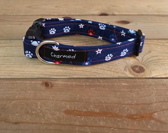 11"-21" Dog Collar 1" Width, Pet Collar, Small Dog Collar, Medium Collar, Large, 4th of July, Patriotic, Red White & Blue Collar, Holiday
