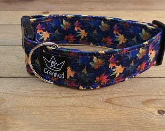14"-28" Fall Dog Collar 2" Width, Pet Collar, Medium, Large, XL Dog Collar, Autumn Collar, Leaves, Seasonal Collar, Buckle Collar
