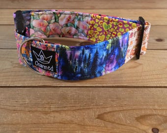 14"-28" Patchwork Pups Dog Collar 2" Width, Pet Collar, Small, Medium, Large, XL, Patchwork Collar, Girl Collar