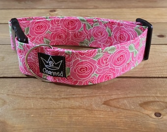 14"-28" Dog Collar 2" Width, Pet Collar, Medium, Large, Big Dog Collar, Floral Collar, Flowers, Spring Collar, Rose Dog, Girly