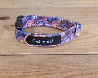 9"-18" Holographic Agate Dog Collar 3/4" Width, Pet Collar, Small Dog Collar, Holographic, Crystal Collar, Agate, Sparkles, Flashy Dog