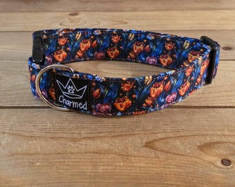 13"-26" Dog Collar 1.5" Width, Small, Medium, Large, XL, Floral Collar, Tulips Dog Collar