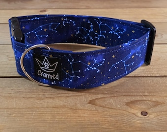 14"-28" Dog Collar 2" Width, Pet Collar, Medium, Large, Big Dog Collar, Galaxy Collar, Outerspace, Stars, Constellations