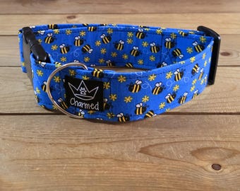 14"-28" Dog Collar 2" Width, Pet Collar, Medium, Small, Large, Big Dog Collar, Cottagecore, Summer, Bee Dog Collar, Bees