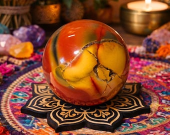 Mookaite Sphere, 7.30oz, 53mm, Wooden Moth Sphere Stand Included