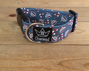 PETITE 11"-18" Dog Collar 1.5" Width, Pet Collar, Small, Beach Dog Collar, Dog Beach Collar, Buckle Dog Collar, Summer Dog, Shark Dog Collar