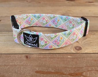 13"-26" Dog Collar 1.5" Width, Pet Collar, Medium, Large, Big Dog Collar, Pastel Floral Collar, Summer Collar