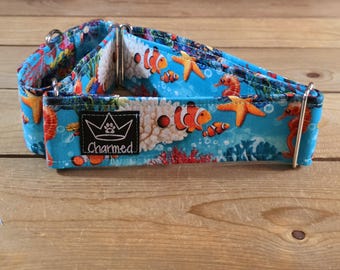 14"-27" Martingale Collar 2" Width, Pet Collar, Medium, Large, Big Dog Collar, Fish Collar, Colorful, Fun Collar, Coral Reef, Clown Fish
