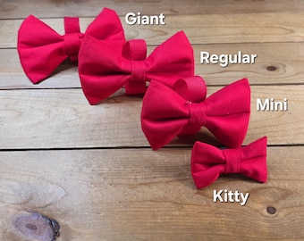 Dog Bow Tie, Hook & Loop Closure, Cotton Bow Tie For Collar or Harness, Red