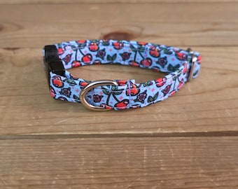 6"-12" Floral Dog Collar 1/2" Width, Pet Collar, XS, Small, Cat, Dog Collar, Cherry Collar, Summer Snacks, Cherries, Buckle Collar