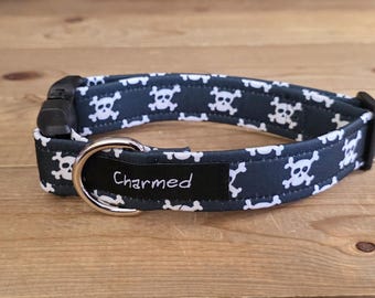 11"-22" Dog Collar 1" Width, Pet Collar, Small, Medium, Large Collar, Summer Collar, Skulls Dog Collar, Skull & Bones, Buckle Collar