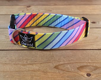 13"-26" Dog Collar 1.5" Width, Pet Collar, Medium, Large, Big Dog Collar, Stripes Collar, Colorful, Fun Collar