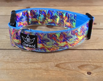 13"-27" Holographic Dog Collar 2" Width, Medium, Large, XL, Colorful, Waterproof Ottertex Lined