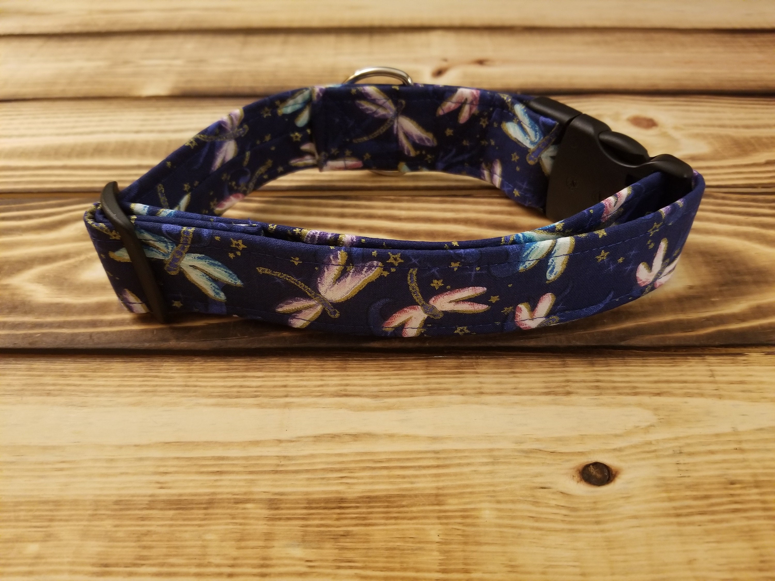1426 Dragonfly Dog Collar 1.5 Width, Fabric Collar, Pet Collar, Small Dog, Medium, Large