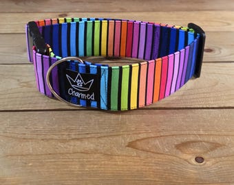 14"-28" Dog Collar 2" Width, Pet Collar, Medium, Large, Big Dog Collar, Stripes Collar, Colorful, Fun Collar