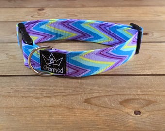 13"-26" Dog Collar 1.5" Width, Pet Collar, Medium, Large, Big Dog Collar, Chevron Collar, Colorful, Fun Collar