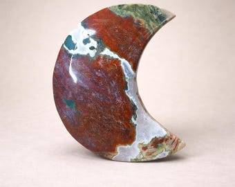 Ocean Jasper Moon 7.05oz, 4-1/2" Tall, Beautiful Moon Carving, OJ Moon