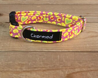 9"-18" Dog Collar 3/4" Width, Pet Collar, Medium, Small, Little Dog Collar, Neon Ceetah, Animal Print, Neon Dog Collar, Buckle Collar