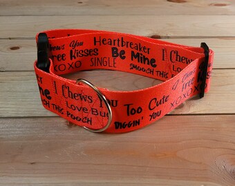 2" Width Valentine Words Dog Collar or Martingale, Words, Valentine's Day, Holiday, Poop, Red Collar, Valentine, Red, Words
