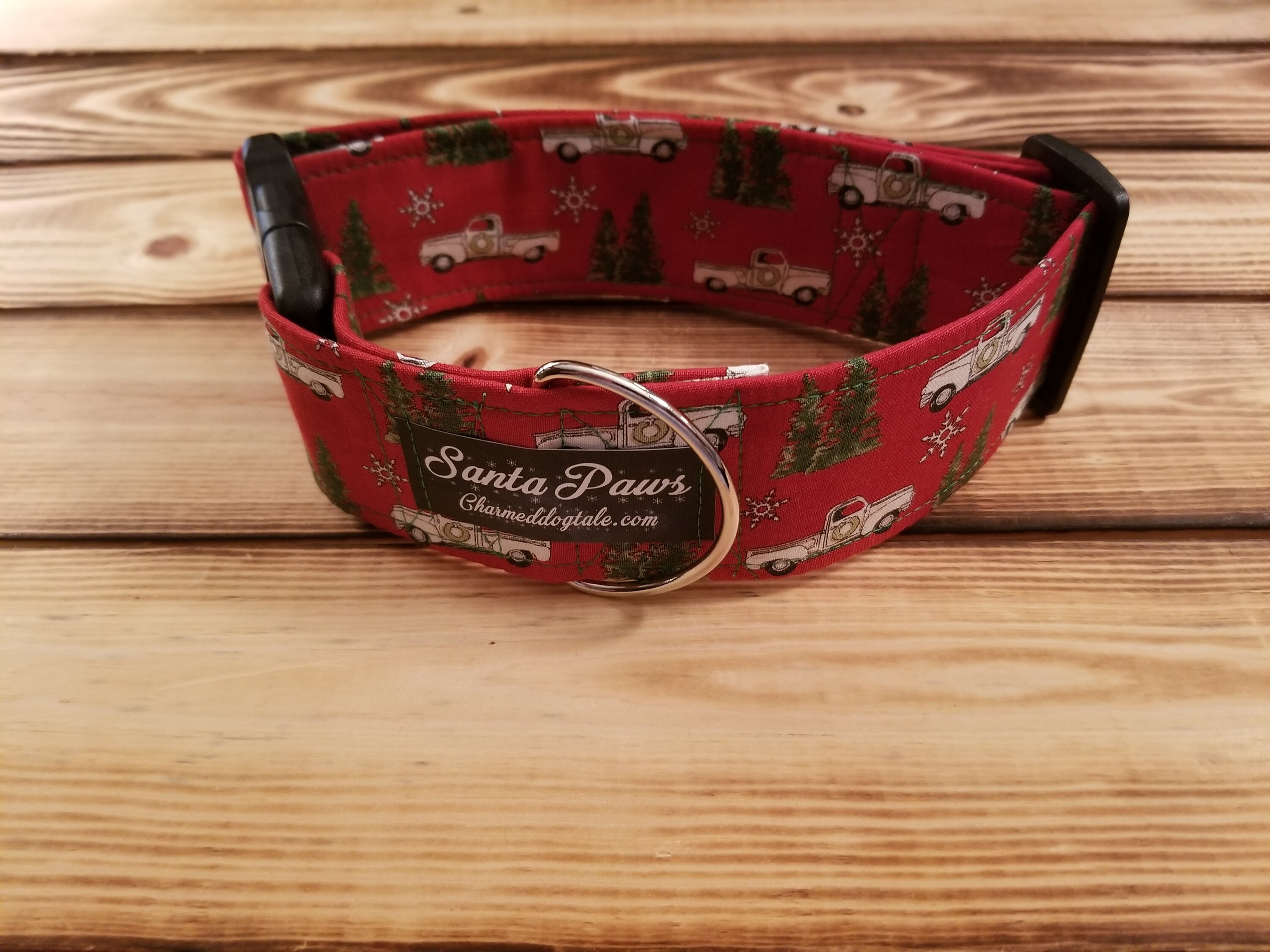 1426 Santa Paws Christmas Dog Collar 2 width, Dog Collar, Fabric