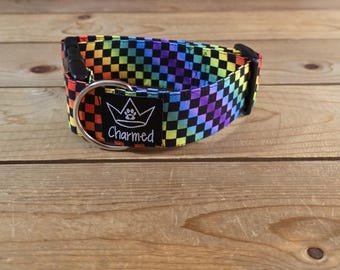 PETITE 11"-18" Dog Collar 1.5" Width, Pet Collar, Small, Medium Dog Collar, Geometric Collar, Buckle Dog Collar, Fun Dog, Checkered