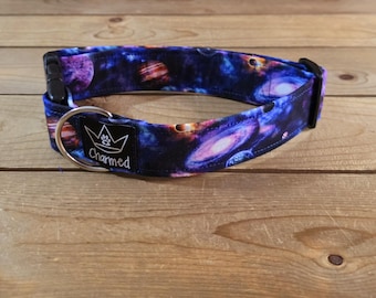13"-26" Dog Collar 1.5" Width, Pet Collar, Medium, Large, Big Dog Collar, Galaxy Collar, Outerspace, Nebula Collar, Stars, Saturn