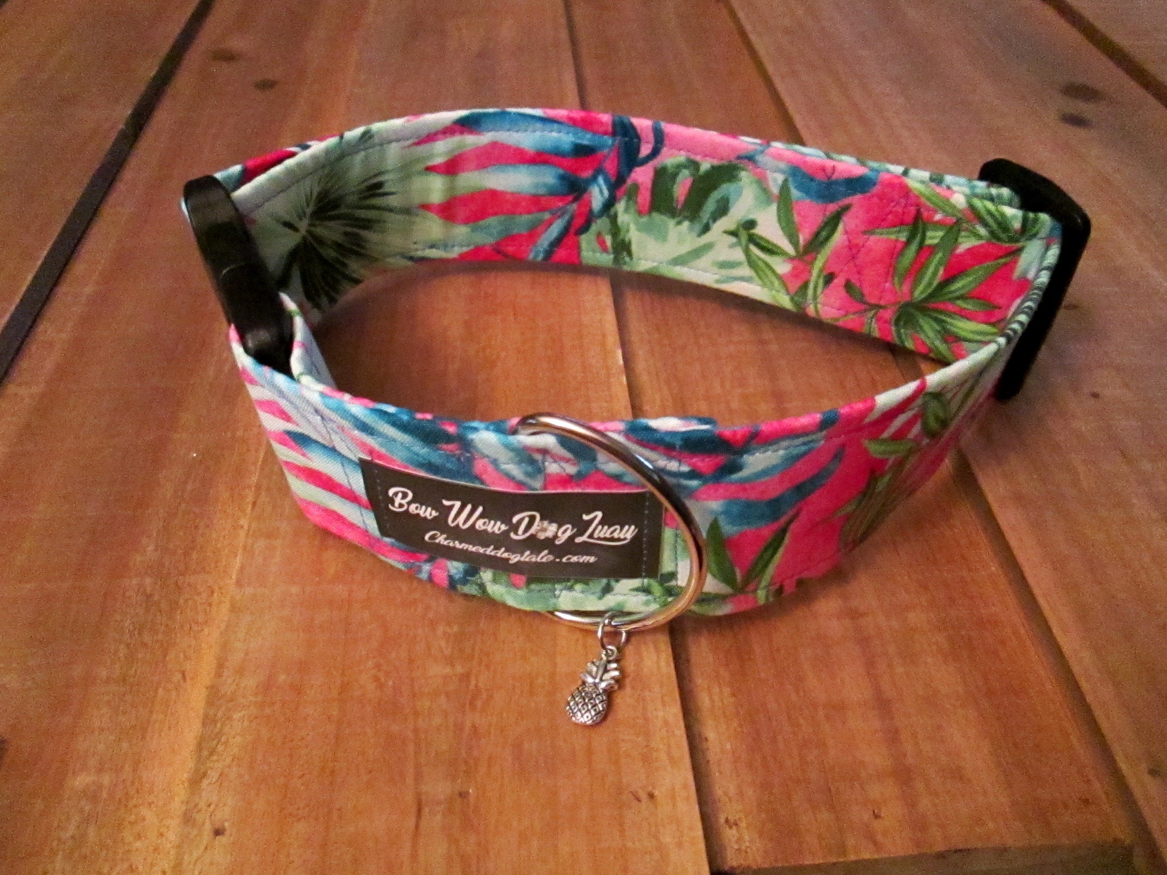 1630 Bow Wow Dog Luau Collar 2 width, Hawaiian Pet Collar, Fabric Dog