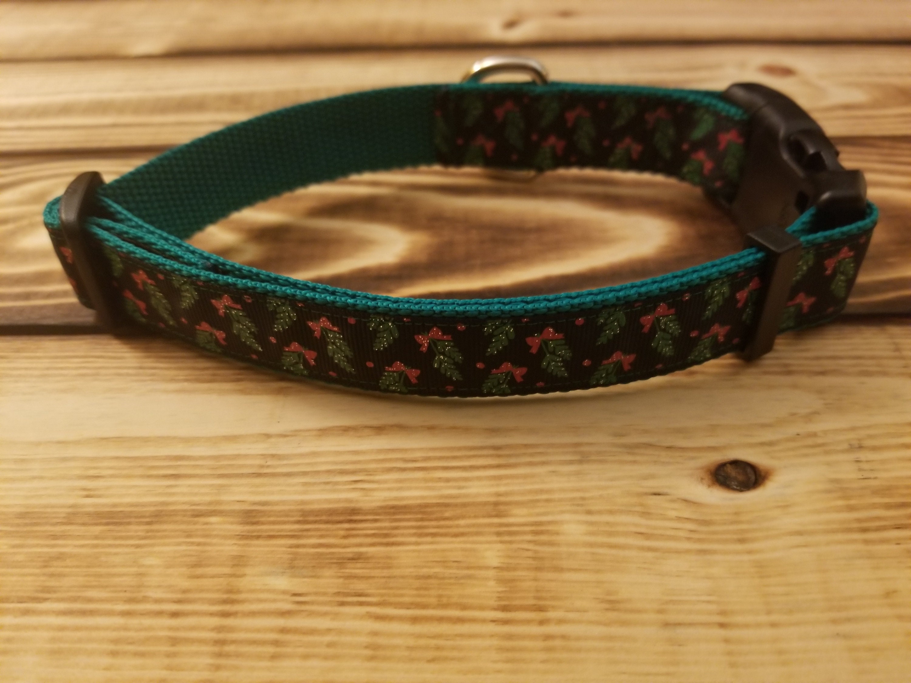 1325 Christmas Ribbon Dog Collar 1 width, Fun Dog Collar, Christmas, 1
