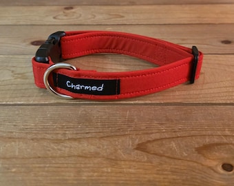 11"-22" Solid Dog Collar 1" Width, Pet Collar, Medium, Small, Solid Crimson