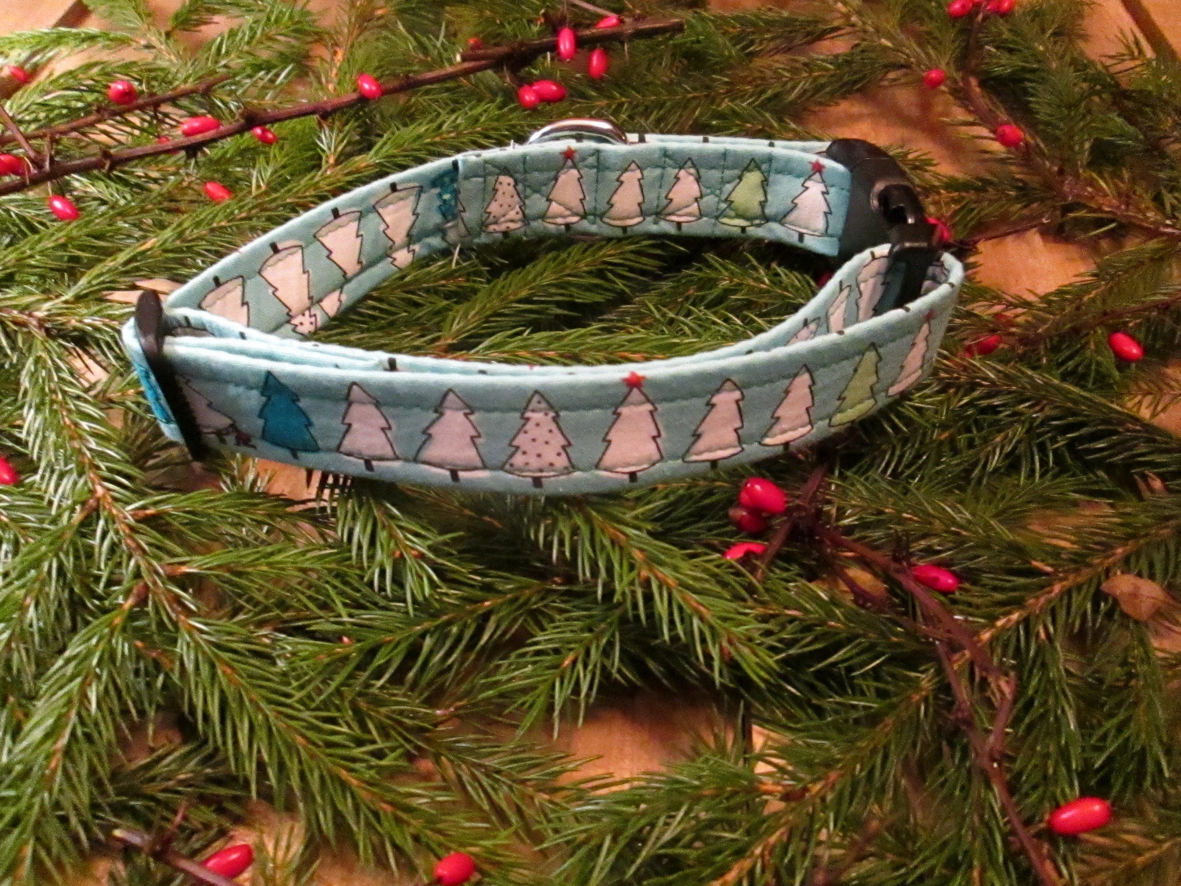 1324 Santa Paws Christmas Dog Collar 1 width, Fun Dog Collar, Fabric