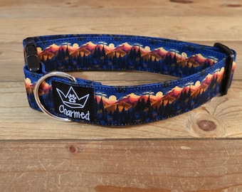 13"-26" Dog Collar 1.5" Width, Pet Collar, Medium, Large, Big Dog Collar, Mountain Collar, Summer, Nature, Landscape