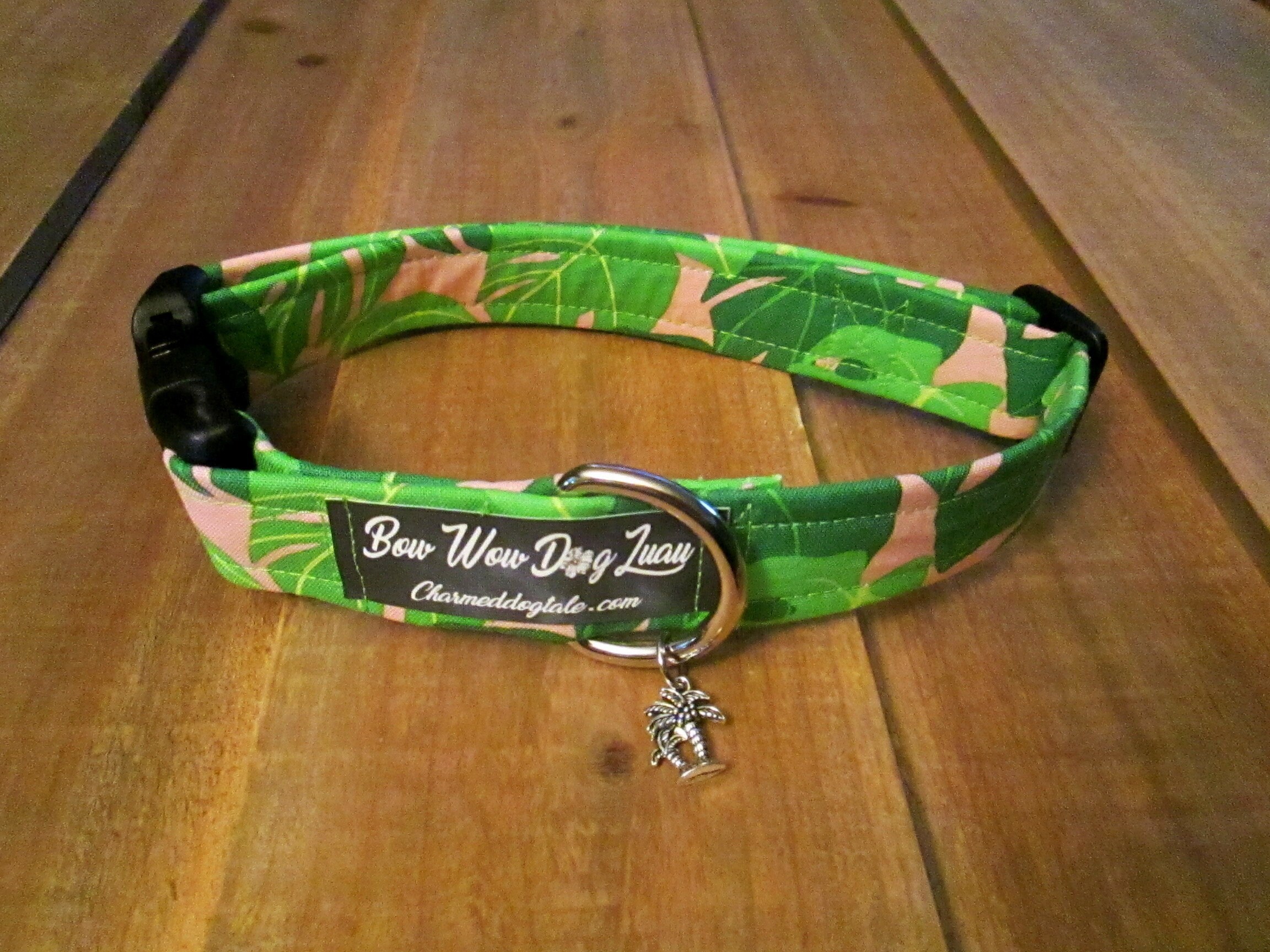 1425 Bow Wow Dog Luau Collar 1 width, Hawaiian Pet Collar, Fabric Dog
