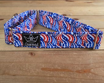 14"-27" Martingale Collar 1.5" Width, Pet Collar, Medium, Large, XL Dog Collar, 4th of July, Patriotic, Red White & Blue, Martingale Collar