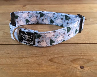 13"-26" Christmas Dog Collar 1.5" Width, Pet Collar, Small, Medium, Large Dog Collar, Holiday Collar, Side Release Buckle, Santa, Lights