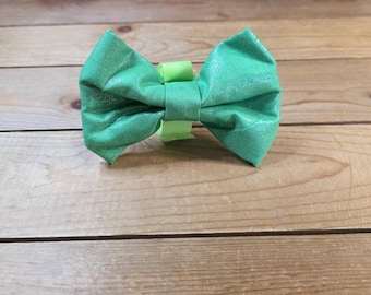 REGULAR Dog Bow Tie, Hook & Loop Closure, Cotton Bow Tie For Collar or Harness, Glitter Green