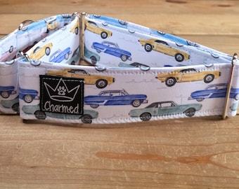 14"-27" Martingale Collar 2" Width, Pet Collar, Medium, Large, XL, Dog Collar, Boy Martingale, Classic Cars