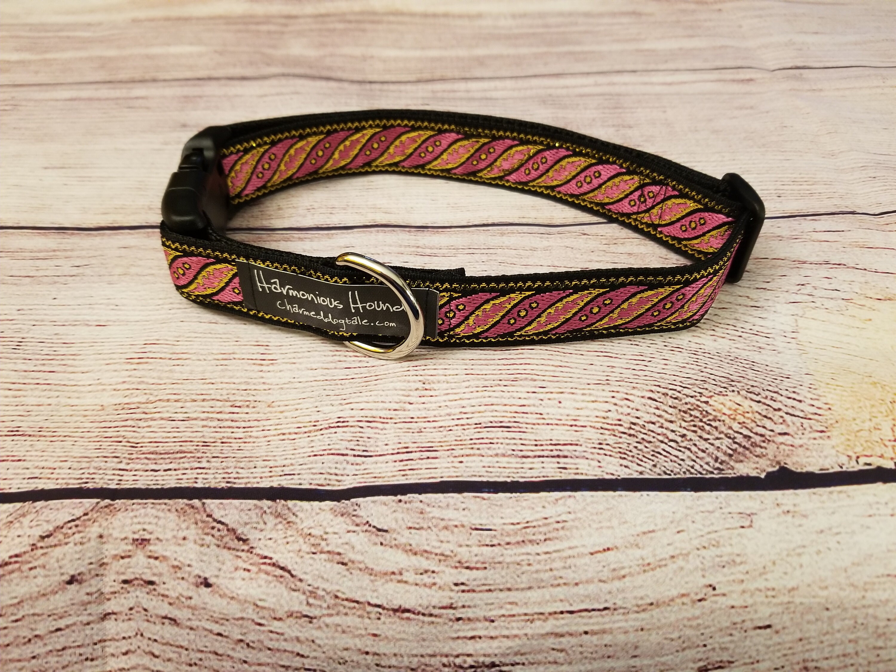 1427 Harmonious Hounds Dog Collar 1 width, Jacquard Ribbon, Guitar