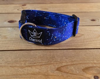 10"-18" PETITE Dog Collar 1.5" Width, Pet Collar, Medium, Small Collar, Galaxy Collar, Outerspace, Stars, Constellations
