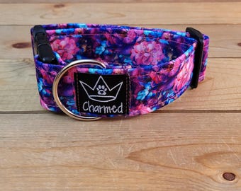 PETITE 10"-18" Dog Collar 1.5" Width, Pet Collar, Medium, Small, Fun Dog Collar, Flowers & Fur, Flower Dogs, Buckle Dog Collar, Floral Dog
