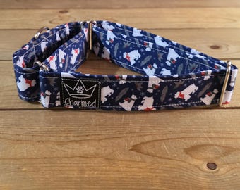 14"-27" Christmas Martingale Collar 1.5" Width, Pet Collar, Medium, Large Dog Collar, Holiday Collar, Side Release Buckle, Santa, Lights