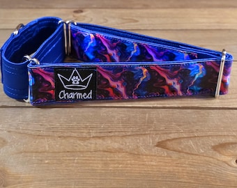 15"-28" Holographic Martingale Collar 1.5" Width, Medium, Large, XL, Colorful, Satin Lined