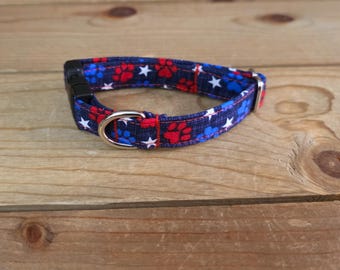 6"-12" Dog Collar 1/2" Width, Pet Collar, Small Dog Collar, XS, Cat Collar, 4th of July, Patriotic, Red White & Blue Collar, Holiday Collar