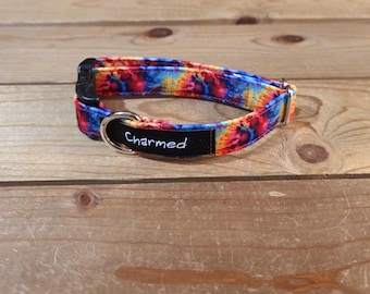 9"-18" Dog Collar 3/4" Width, Pet Collar, Small Dog Collar, Medium, Tie Dye, Summer Fun, Vibrant, Hippie Hound