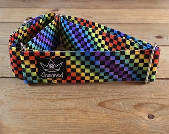 14"-27" Martingale Collar 2" Width, Pet Collar, Medium, Large, Big Dog Collar, Checkered Collar, Colorful, Fun Collar
