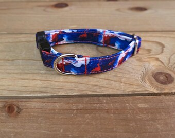 6"-12" Dog Collar 1/2" Width, Pet Collar, Small Dog Collar, XS, Cat Collar, 4th of July, Patriotic, Red White & Blue Collar, Holiday Collar