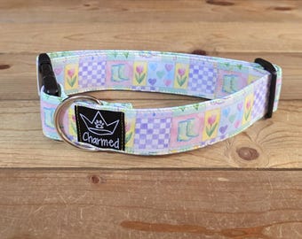 13"-26" Dog Collar 1.5" Width, Pet Collar, Medium, Large, Big Dog Collar, Pastel Floral Collar, Summer Collar