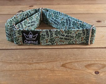 14"-27" Protest Martingale Collar 1.5" Width, Medium, Large, XL, No Justice No Treats, Protest Collar, Paws For A Cause, Exclusive, Green