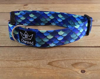 13"-26" Mermaid Scale Dog Collar 1.5" Width, Pet Collar, Medium, Large, XL Dog Collar, Mermaids