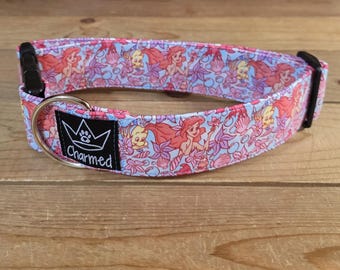 13"-26" Dog Collar 1.5" Width, Medium, Large, Big Dog Collar, Mermaid, Ariel, Flounder, Sebastian, Cartoon Collar